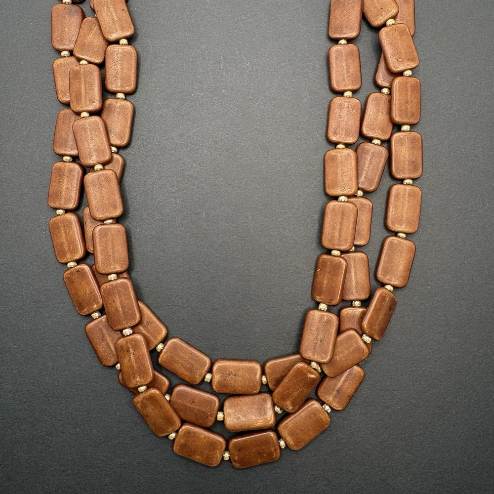 Vintage Joan Rivers Wood Look Acrylic Beads Triple Stranded Necklace Lightweight